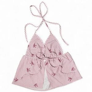 Pink Bow Tie Halter Top XS Coquette Y2K Balletcore Babydoll Brandy Spring Summer